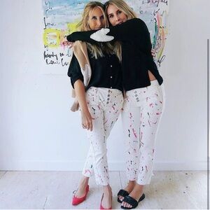 Kerri Rosenthal Paint Splatter Pant Jeans in Oatmilk Sz 25